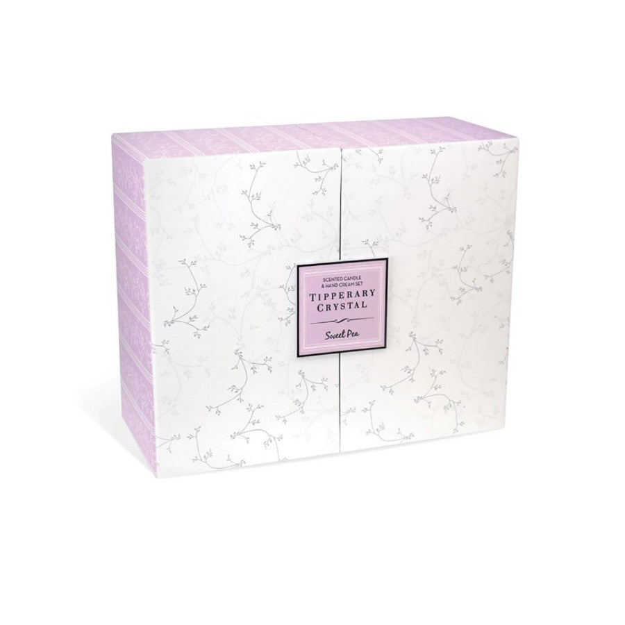 Tipperary Crystal Sweet Pea Candle Hand Cream Set