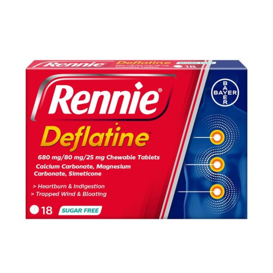 Rennie Deflatine Chewable Sugar Free Mint Tablets 18 Pack