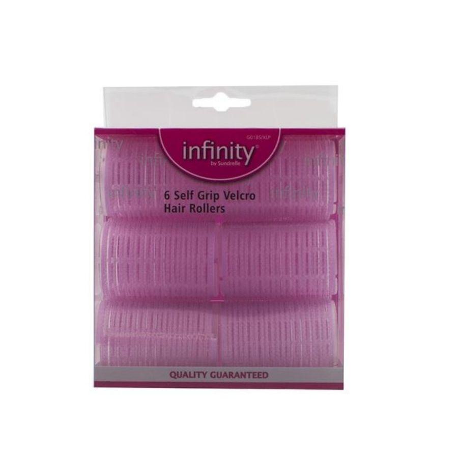 Infinity Pink Self Grip Velcro Hair Rollers - 6 pack 
