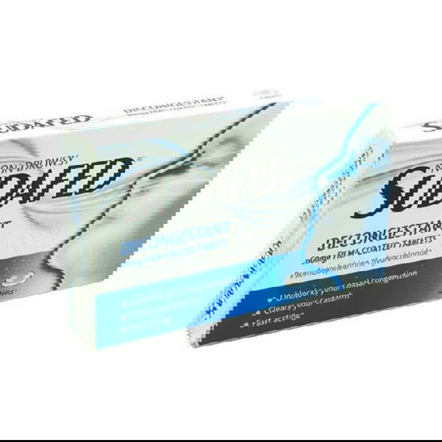 Sudafed Decongestant 60mg Pseudoephedrine Tablets 12 Pack 