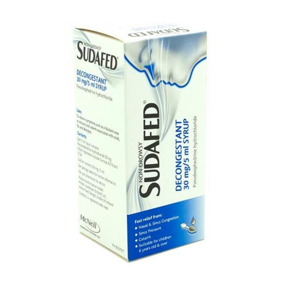 Sudafed Decongestant Syrup 30mg 5ml Pseudoephedrine 100ml