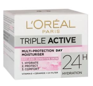 Oreal Paris Triple Active Moisturiser Dry Sensitive Skin 50ml